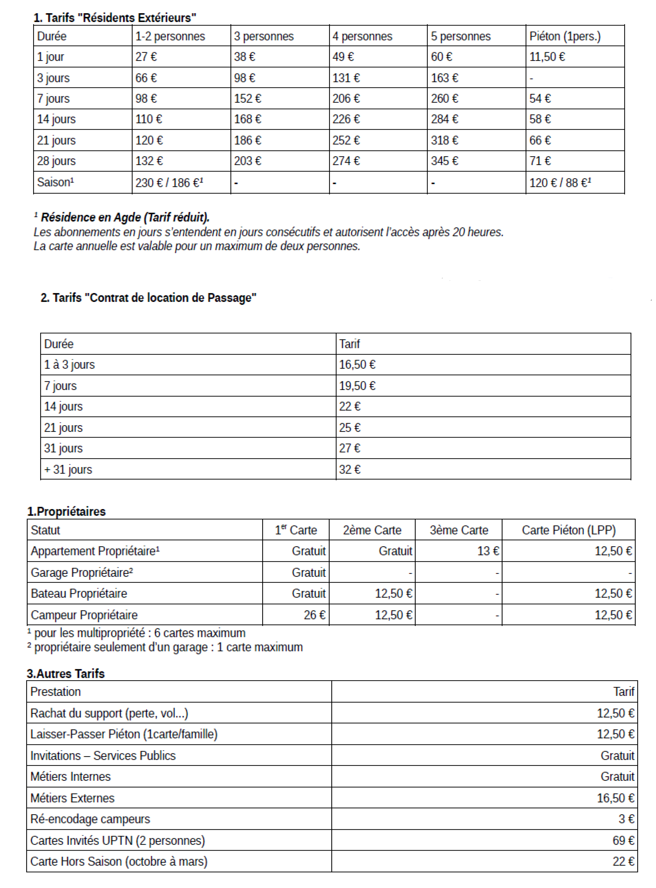 Tarifs Village Naturiste